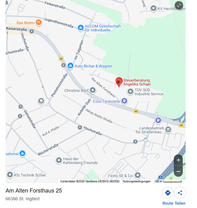 Anfahrtskarte St. Inbert zur Steuerberatung Schael